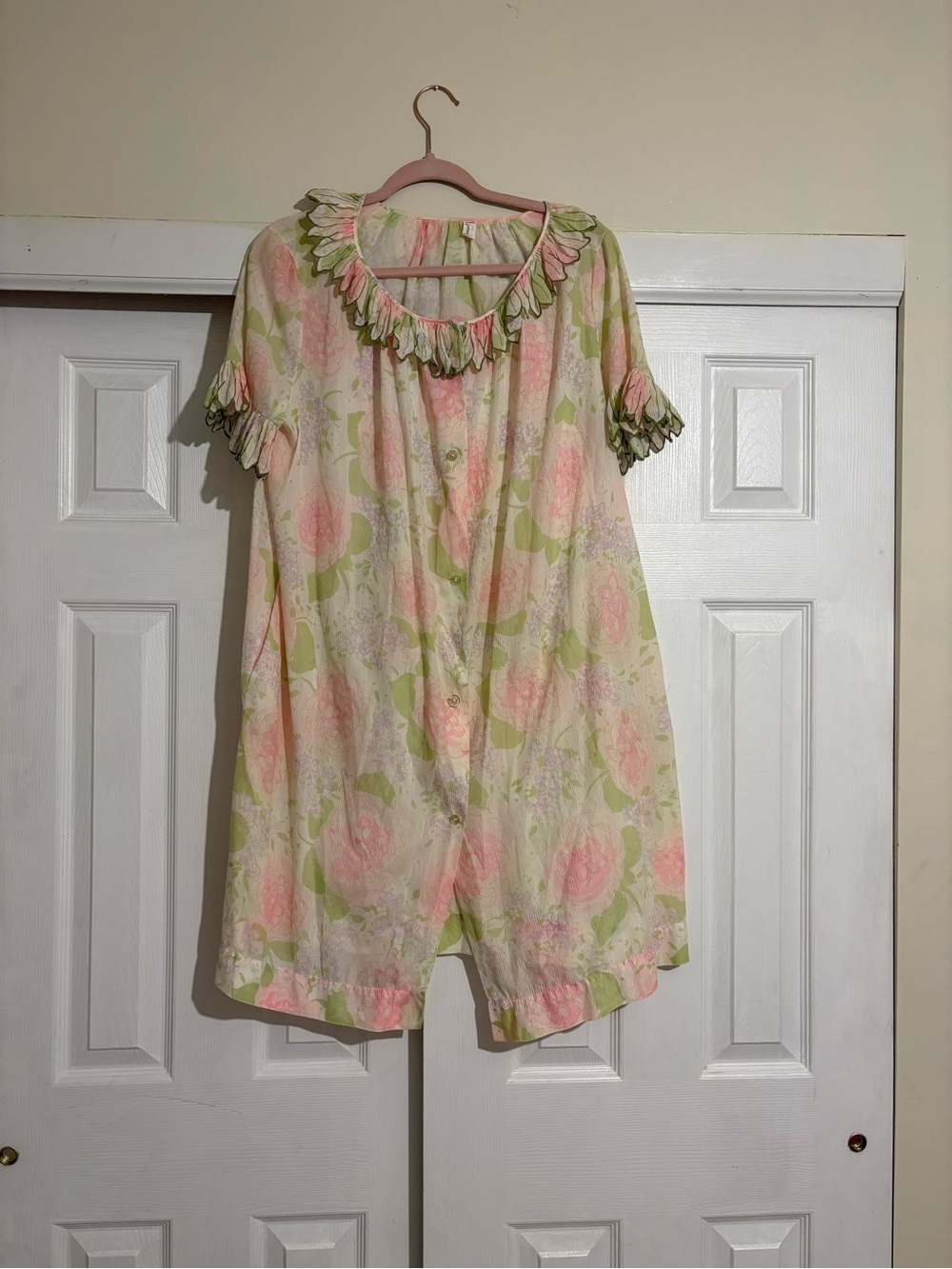 Komar Kids Pink & Green Floral Ruffle-Trim Short Nightgown